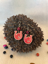 Load image into Gallery viewer, Salmon Tagua Nut Horseshoe Derby Earrings

