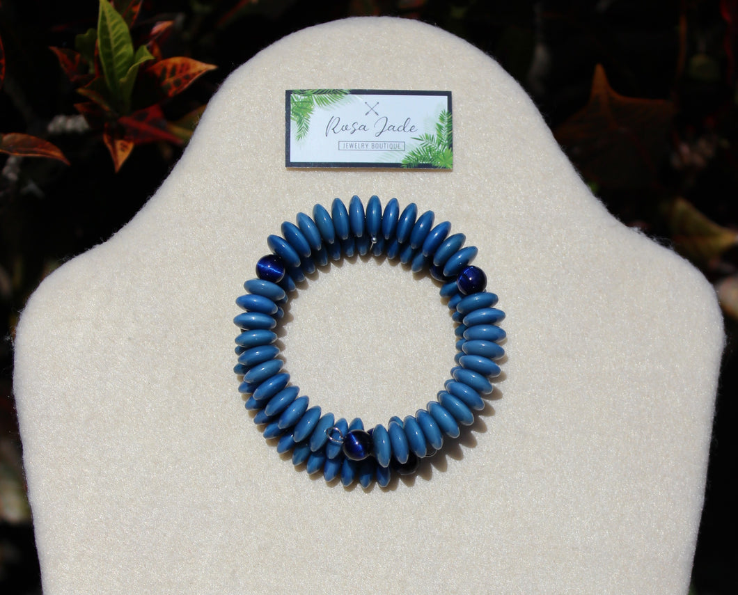 Blue Tagua Nut Memory Wire Bracelet