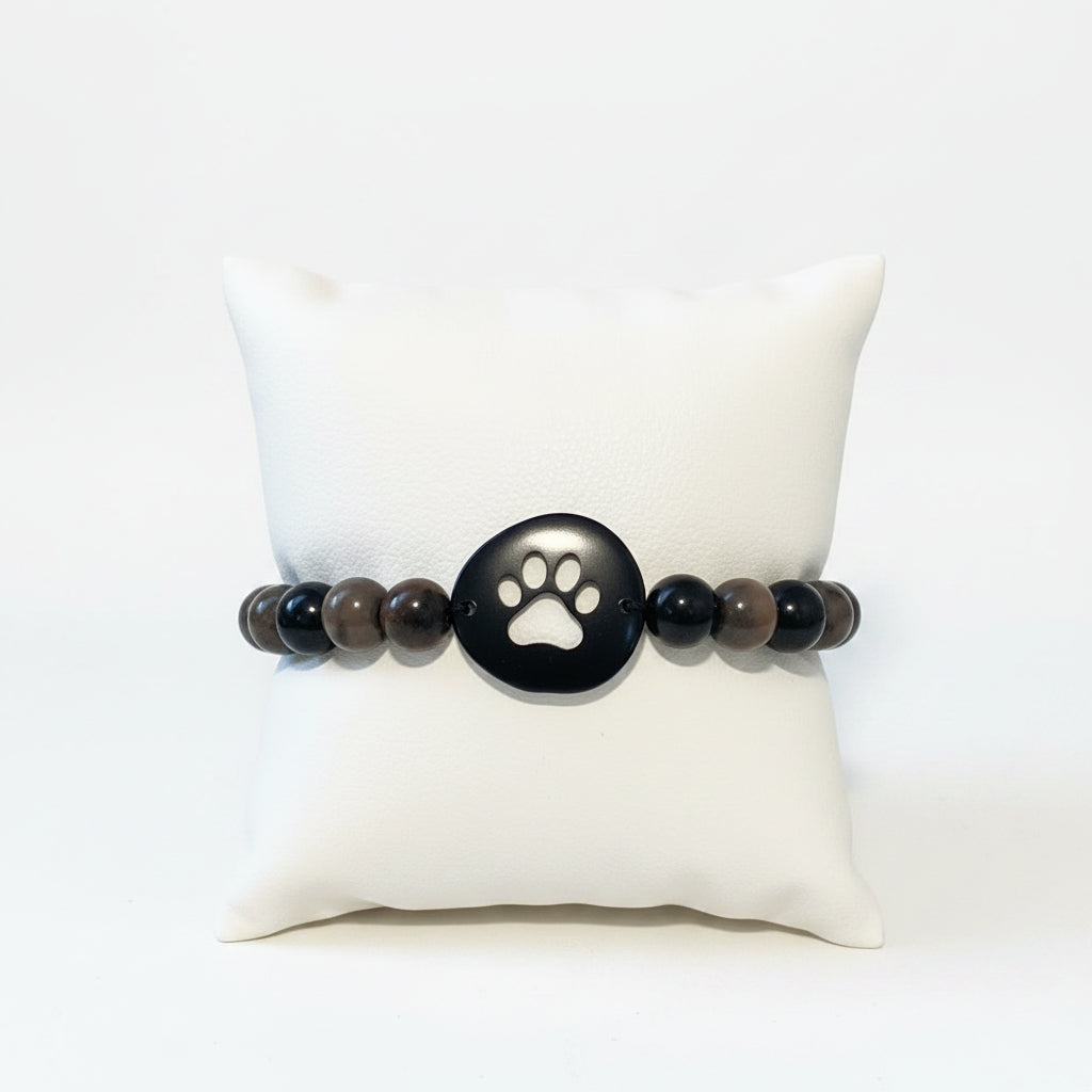 Black Carved Paw Tagua Nut and Açaí Seeds Bracelet