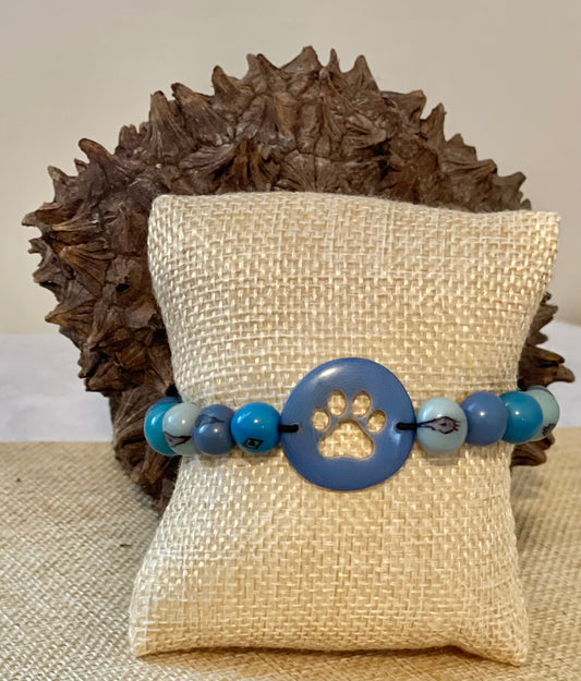 Blue Purple Carved Paw Tagua Nut and Açaí Seeds Bracelet