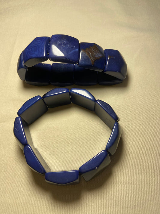 Blue Square Shape Tagua Nut Bracelet