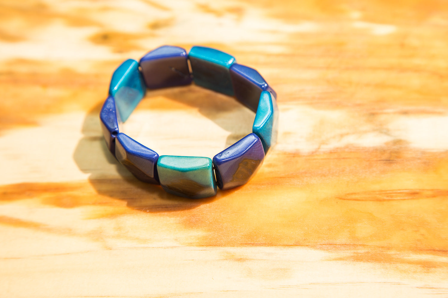 Blue and turquoise Square Shape Tagua Nut Bracelet