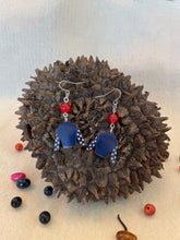 Load image into Gallery viewer, Blue Jockey Silk Tagua Nut Derby Earrings
