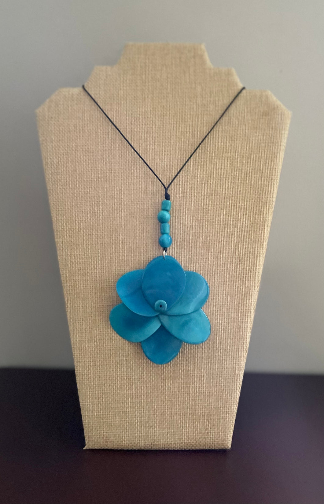 Turquoise Large Tagua Nut Rose Adjustable Necklace