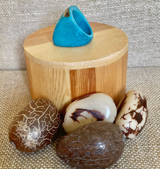 Turquoise Tagua Nut Statement Ring
