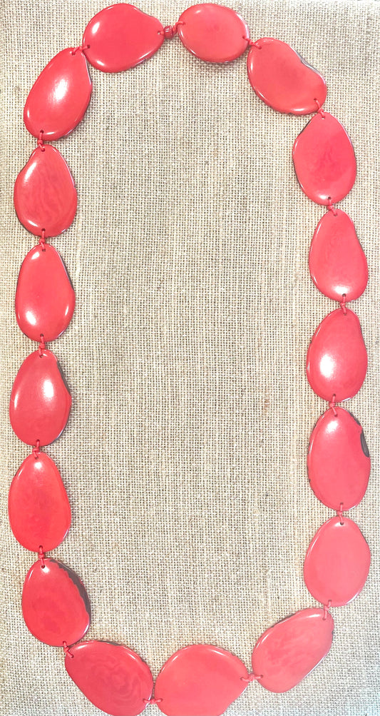 Salmon Tagua Nut Long Necklace