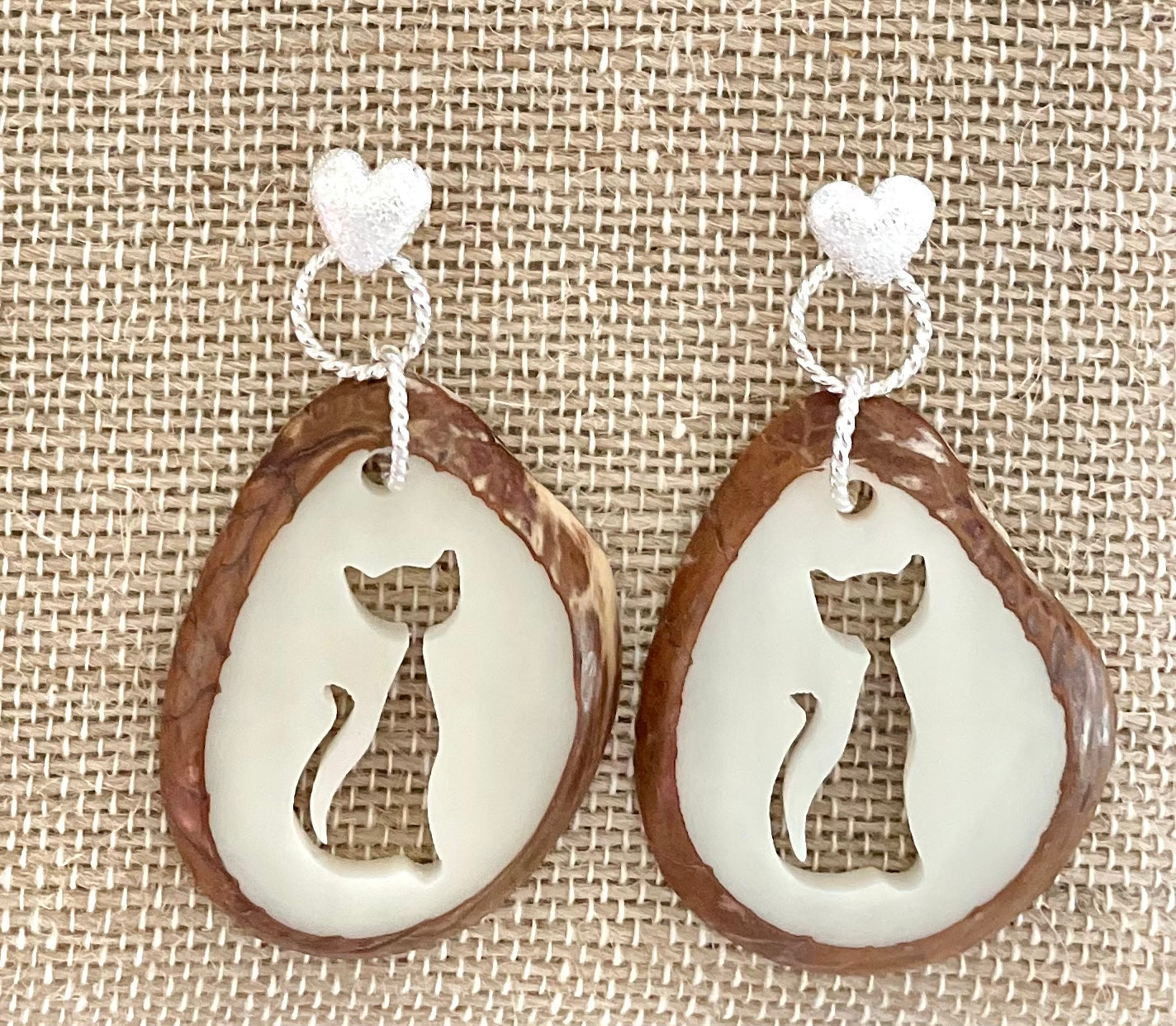 Cat Tagua Nut Earrings