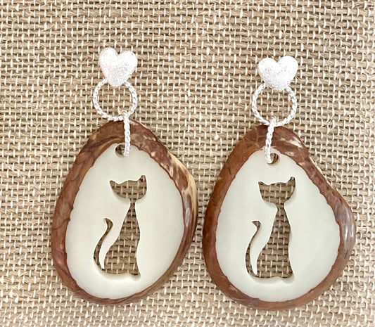 Cat Tagua Nut Earrings