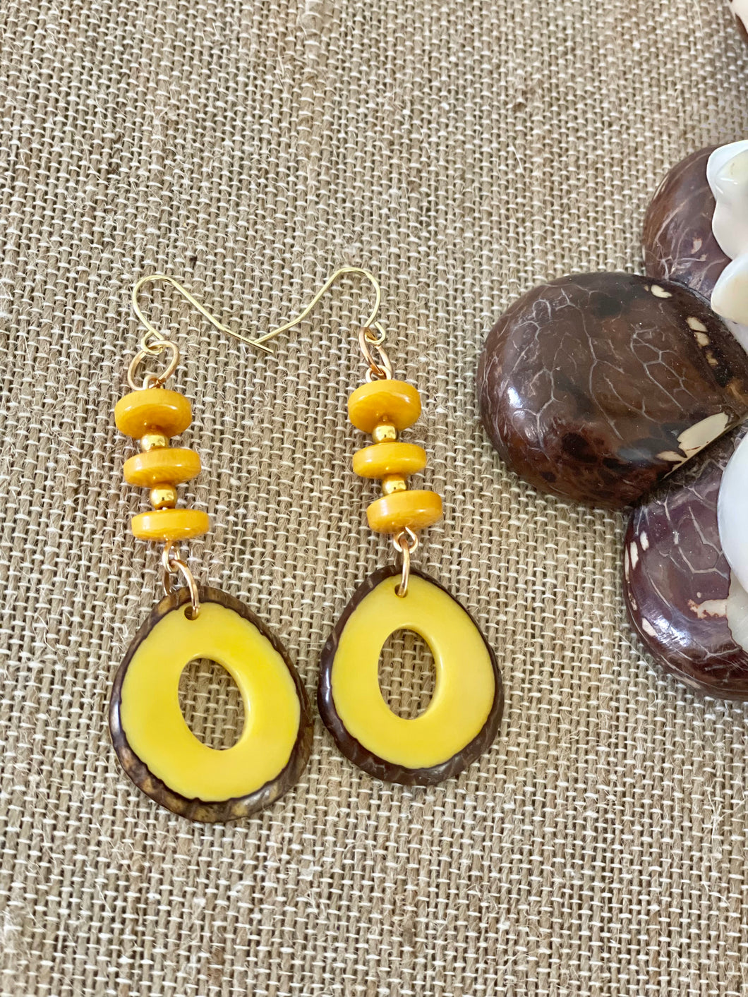 Yellow Tagua Nut Earrings