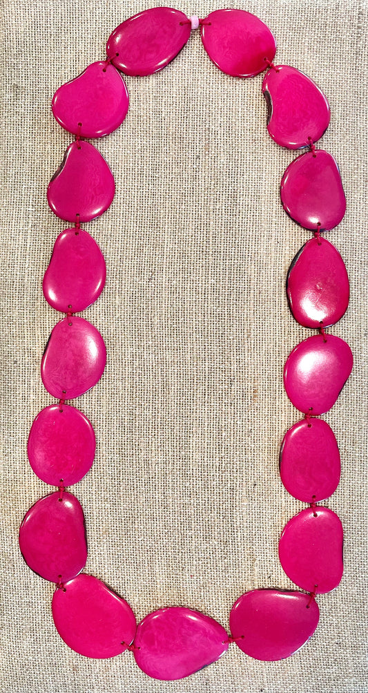 Hot Pink Tagua Nut Long Necklace