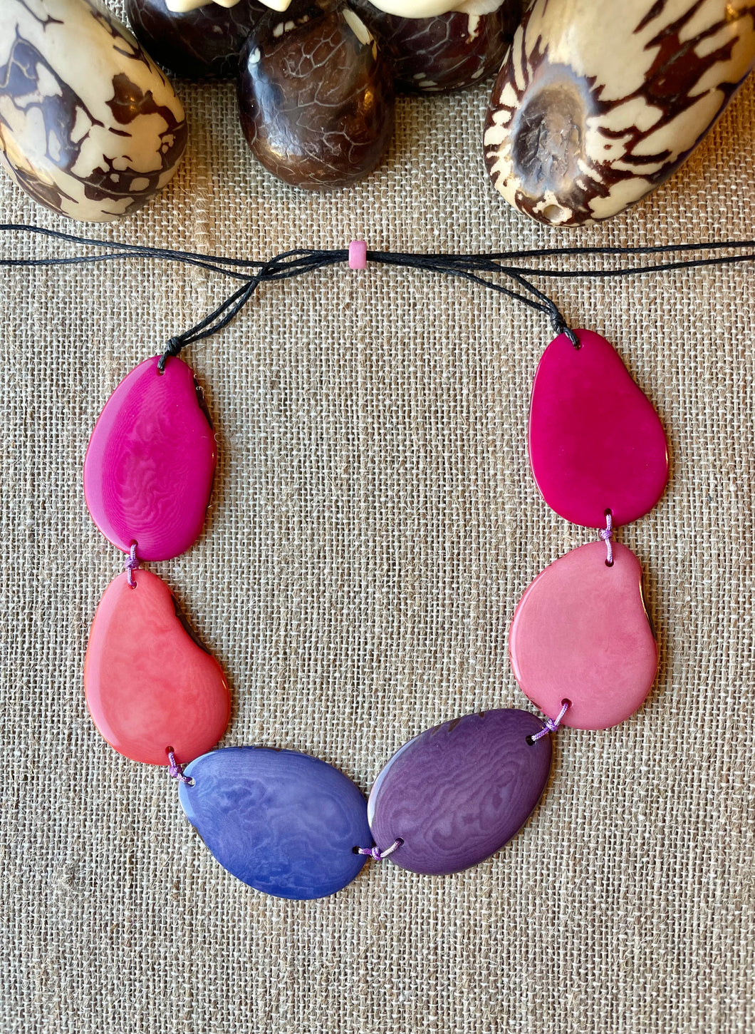 Pink and Purple Tagua Nut Adjustable Necklace