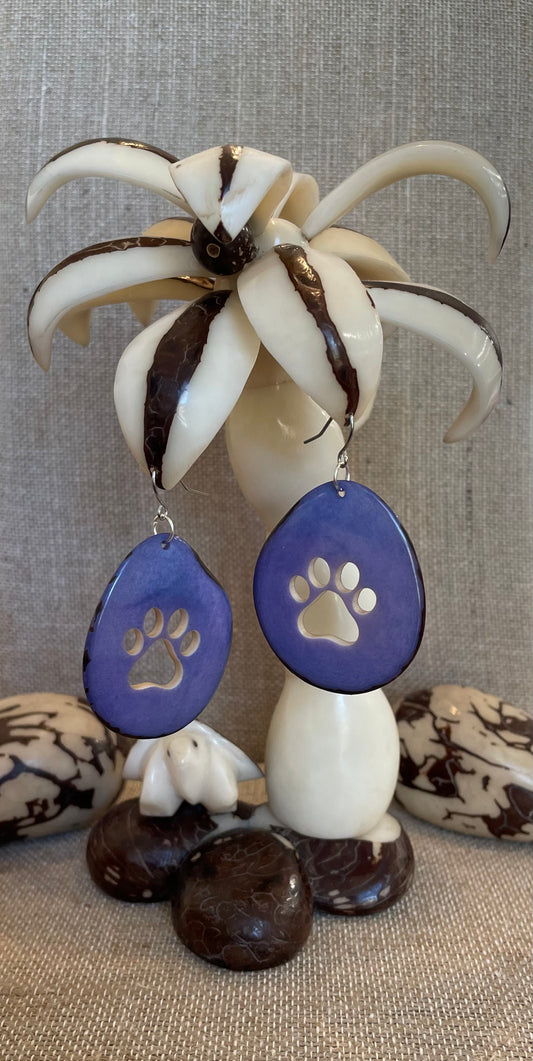 Purple Paw Carved Tagua Nut Earrings