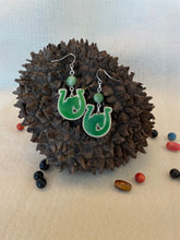 Load image into Gallery viewer, Green Tagua Nut Horseshoe Derby Earrings
