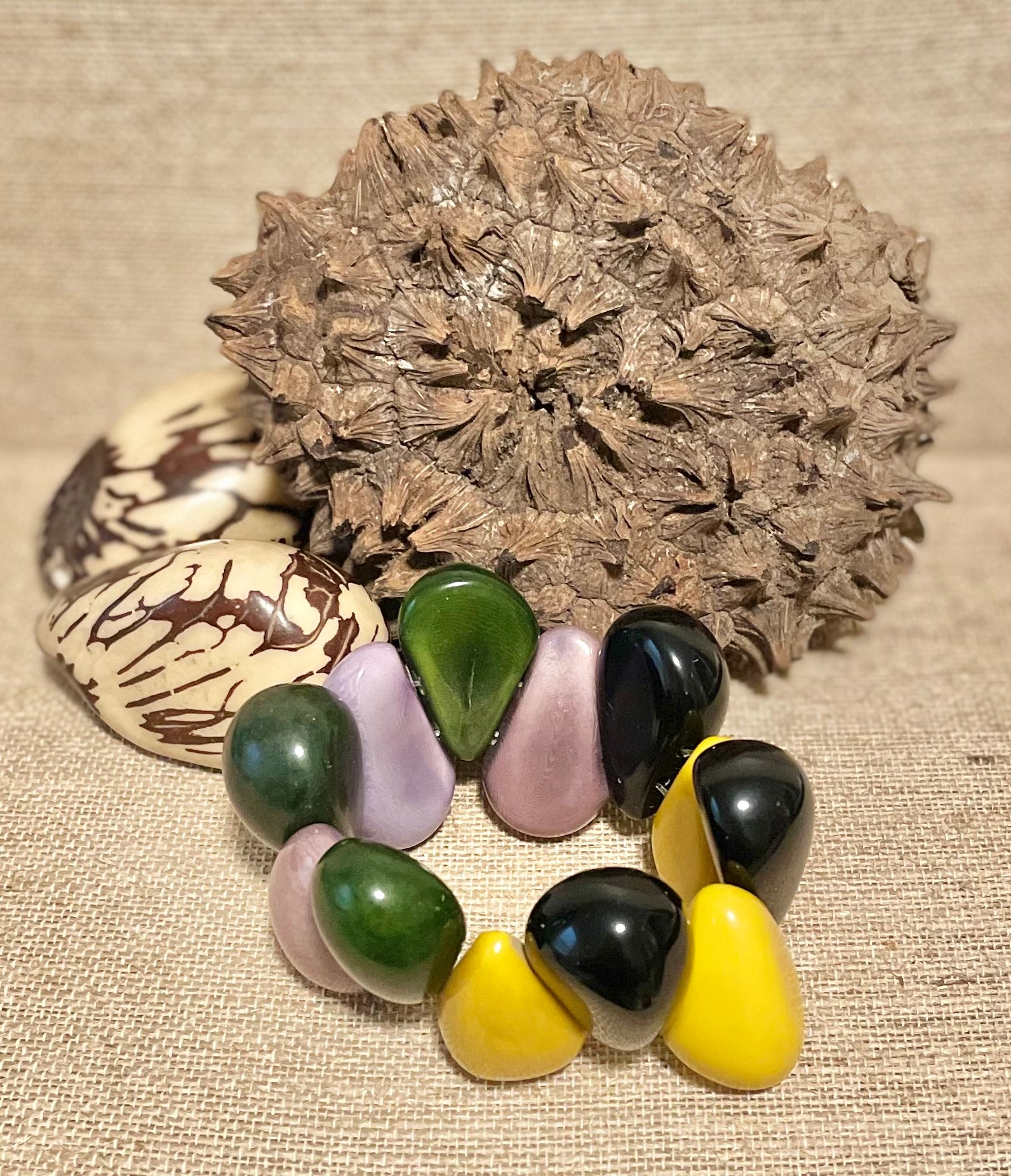 Handmade Teardrop Tagua Nut Stretch Bracelet – Eco-Friendly Vibrant Jewelry