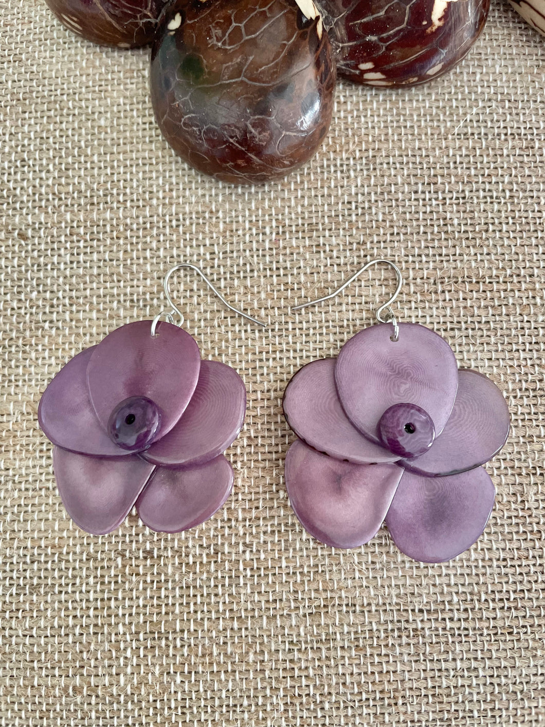 Purple Rose Tagua Nut Earrings