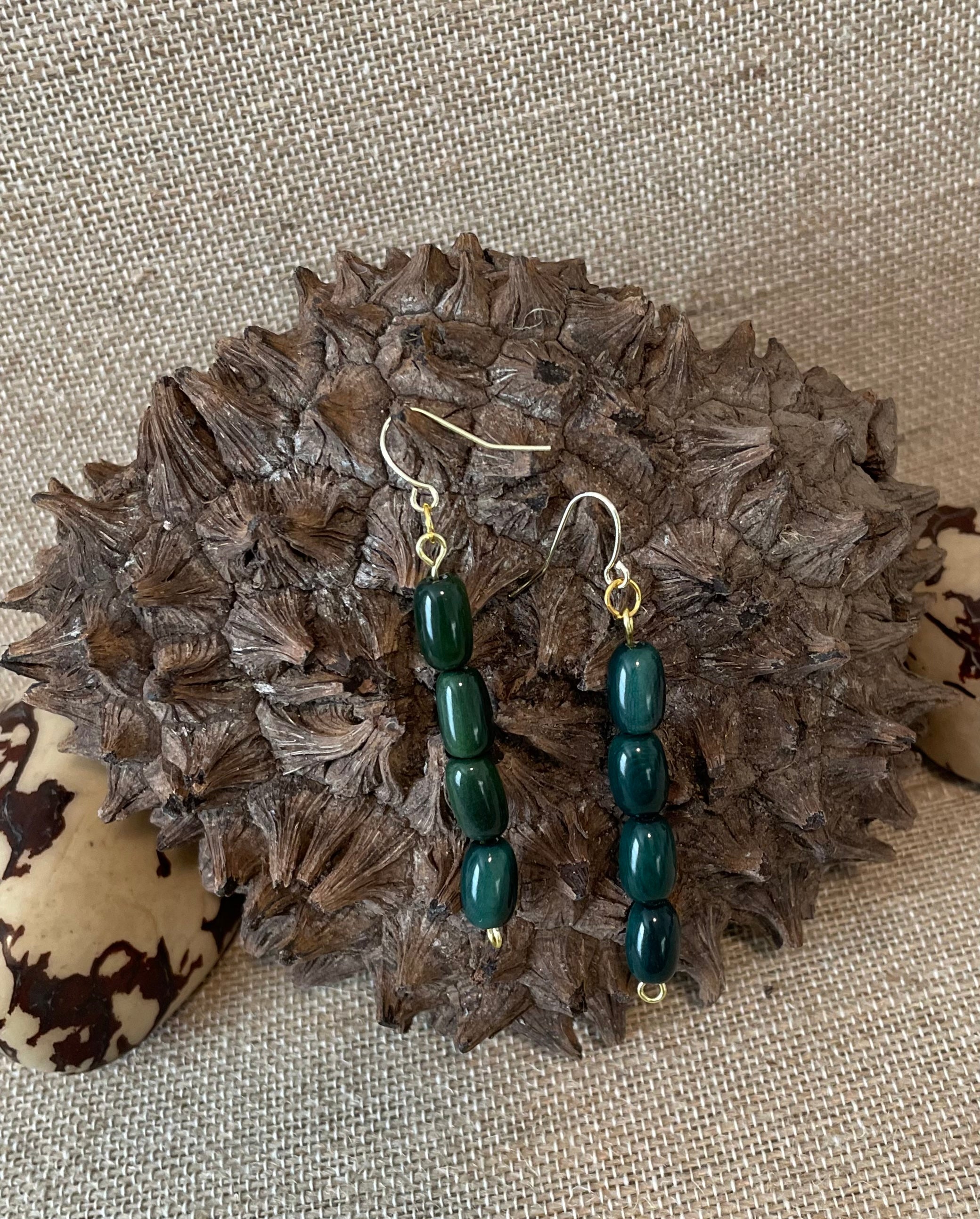 Green Tagua Nut Dangle Earrings