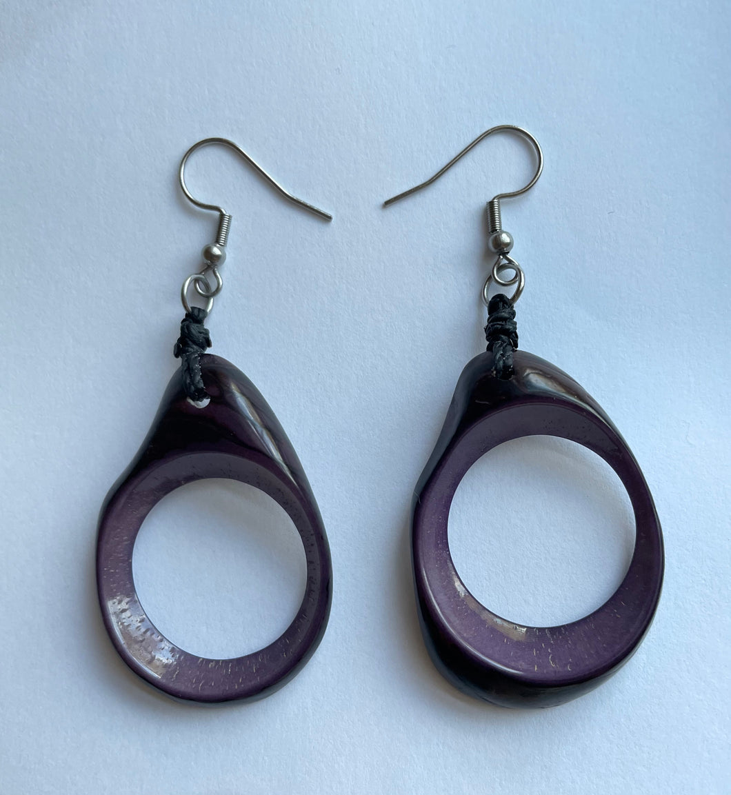 Purple Black Tagua Nut Earrings