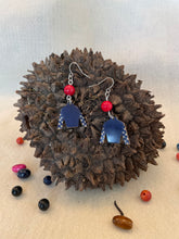 Load image into Gallery viewer, Blue Jockey Silk Tagua Nut Derby Earrings
