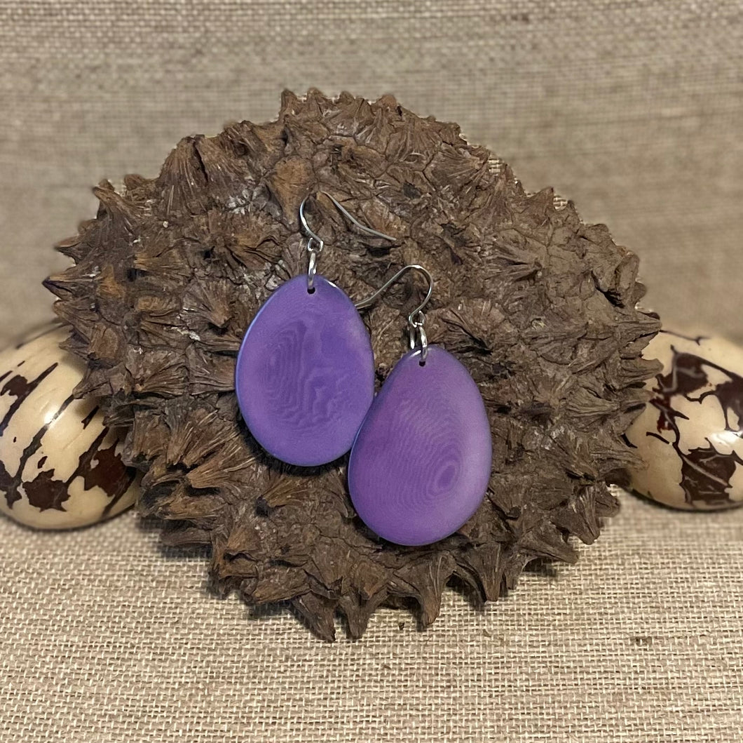 Purple Thin Sliced Tagua Nut Earrings