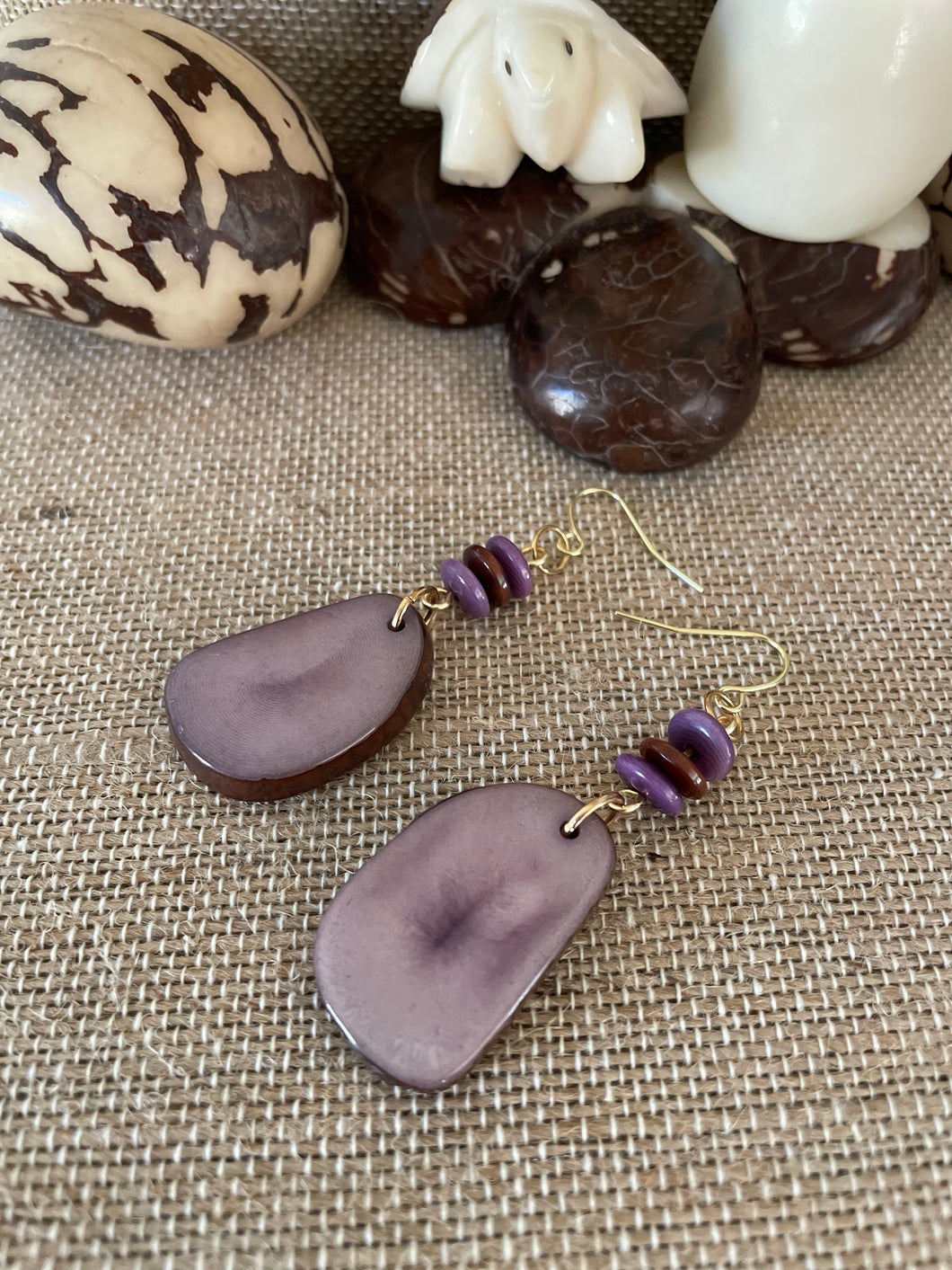 Purple Tagua Nut Earrings