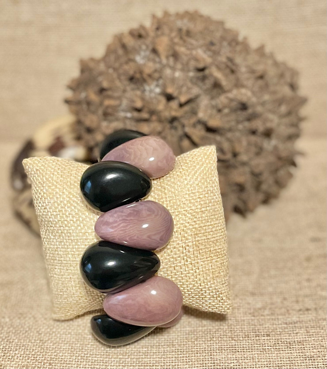 Purple and Black Teardrop Tagua Nut Bracelet