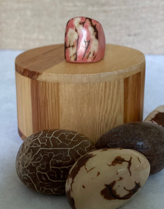 Salmon Tagua Nut Statement Ring