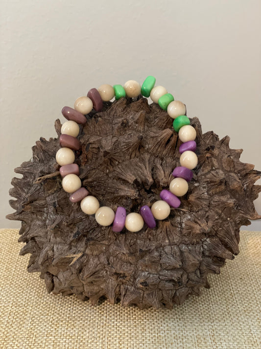 Lavender Lime Green Ivory Tagua Nut Stackable Bracelet