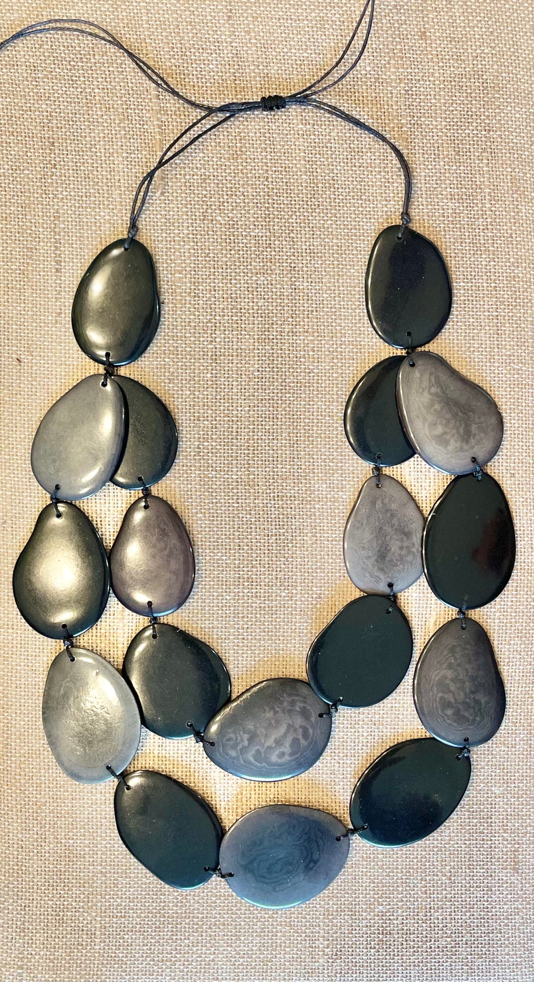 Black and Gray Tagua Nut Double Layer Adjustable Necklace