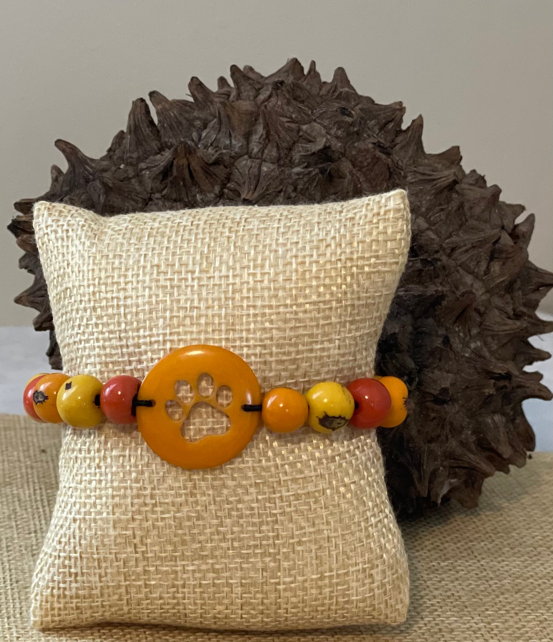 Yellow Carved Paw Tagua Nut Bracelet