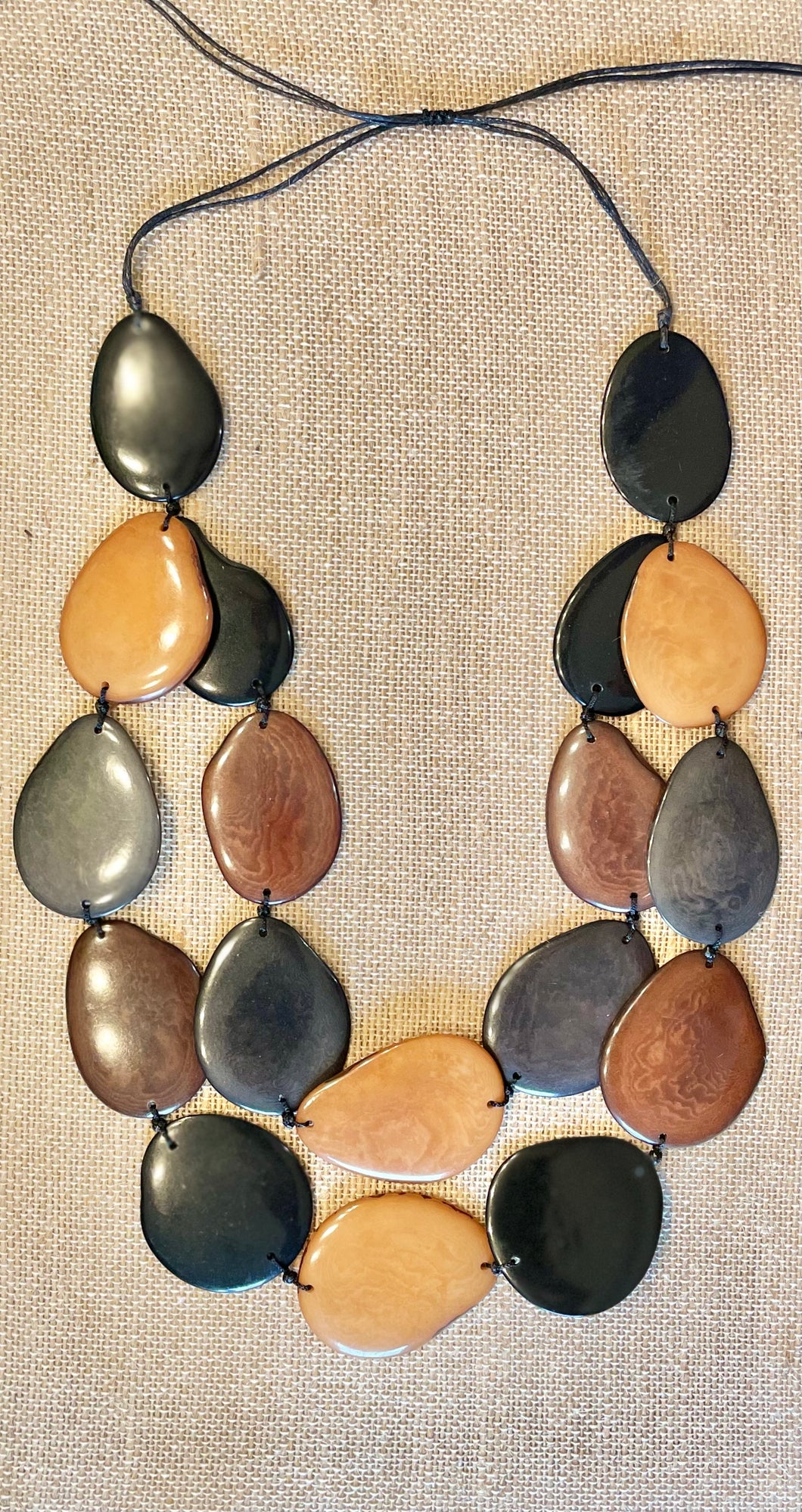 Black Brown and Gray Tagua Nut Double Layer Adjustable Necklace