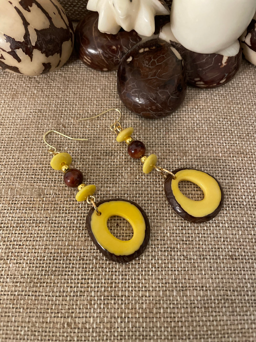 Yellow and BrownTagua Nut Earrings