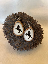 Load image into Gallery viewer, Carved Horse Tagua Nut Derby Earrings

