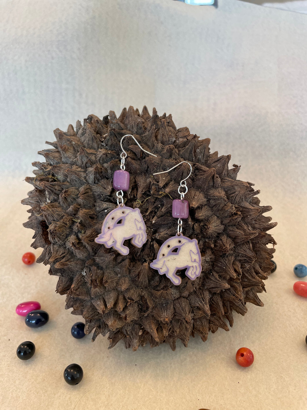 Light Purple Tagua Nut Horseshoe Derby Earrings