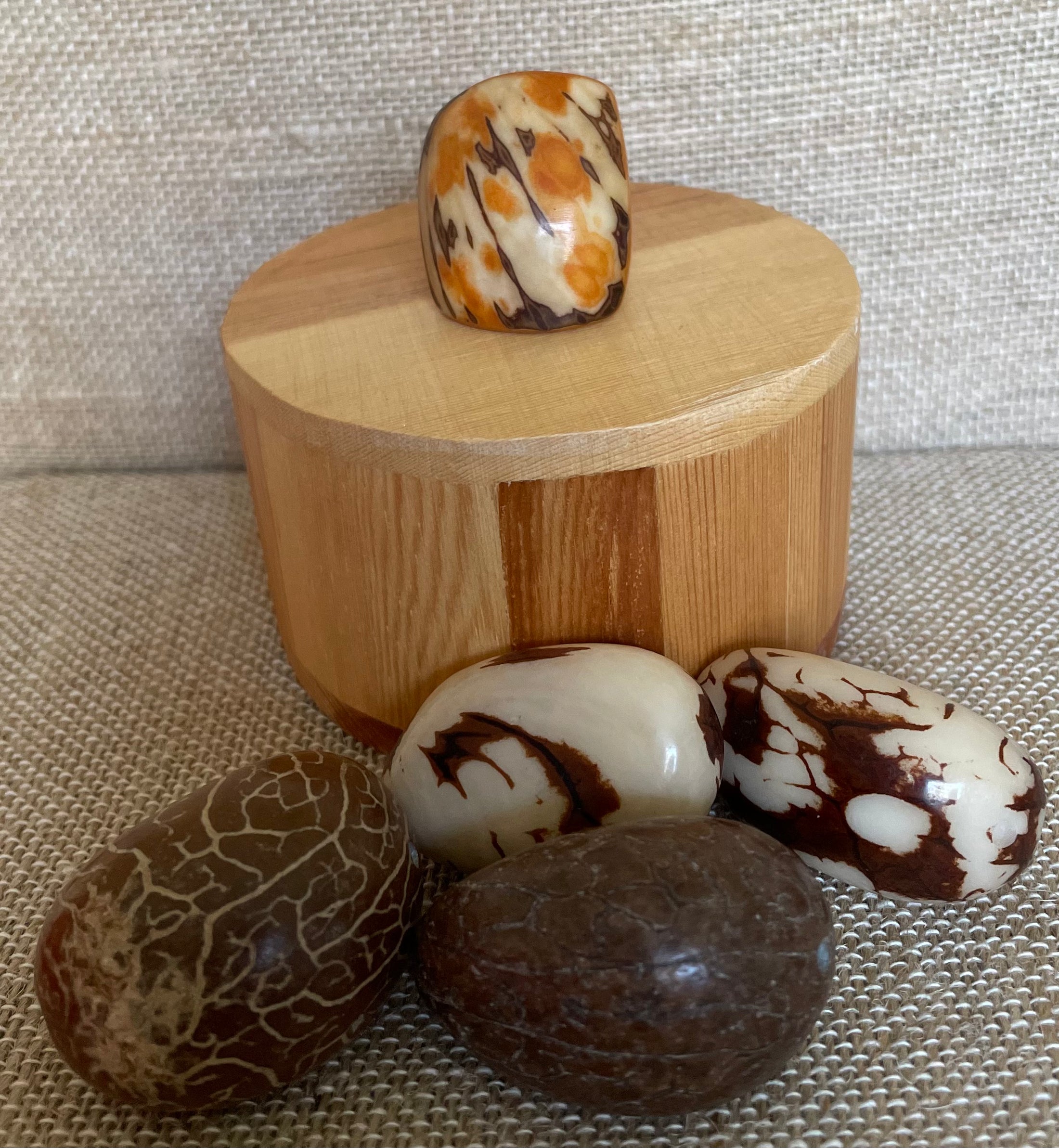 Dark Yellow Tagua Nut Statement Ring Autumn