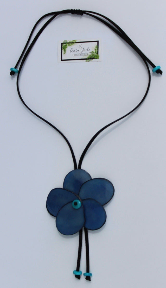 Blue Rose Tagua Nut Adjustable Necklace