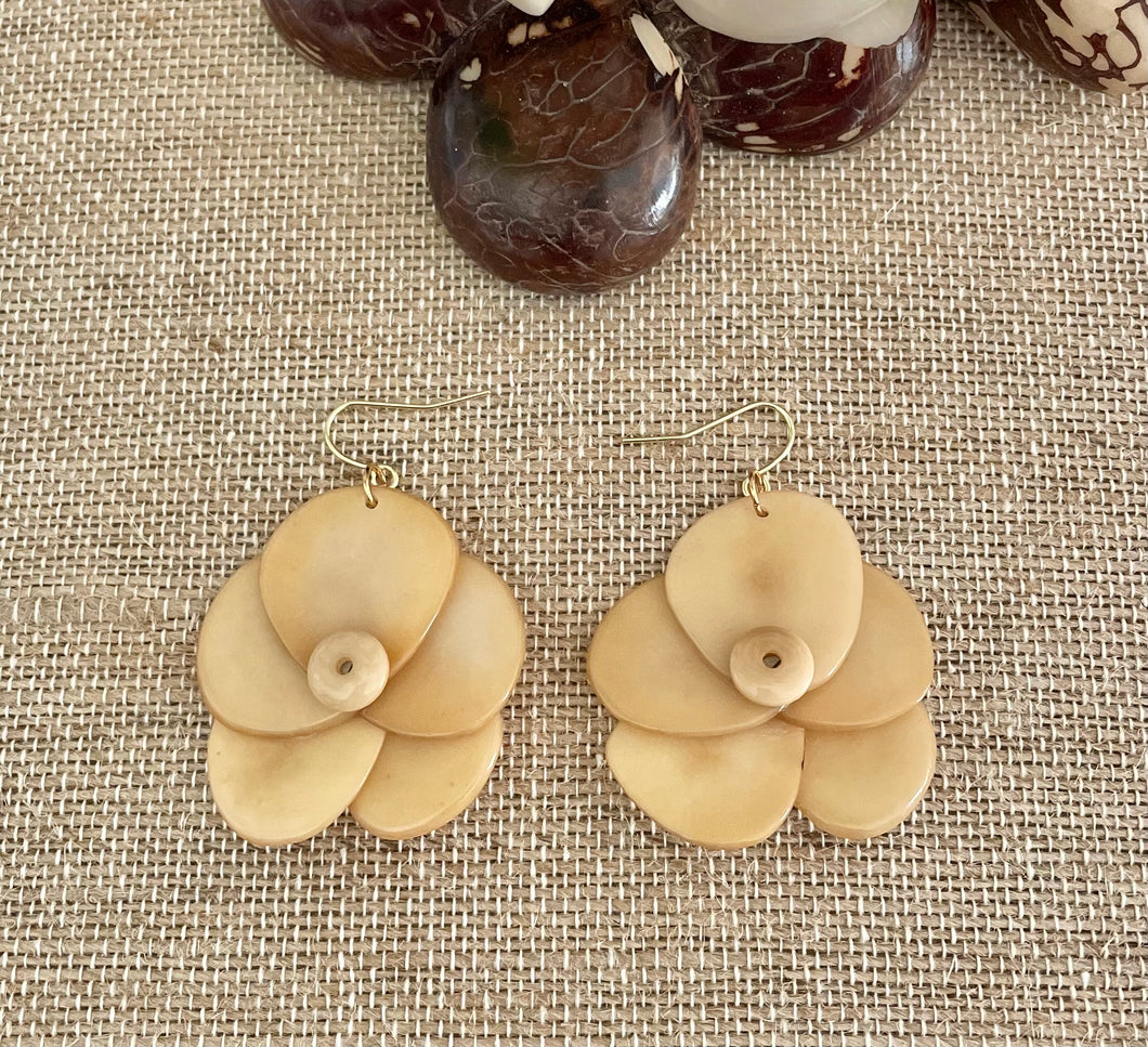 Beige Rose Tagua Nut Earrings