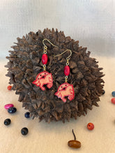 Load image into Gallery viewer, Red Tagua Nut Horseshoe Derby Earrings
