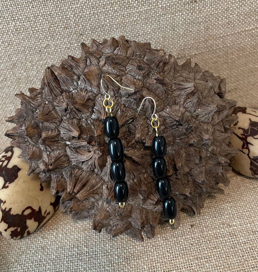 Black Tagua Nut Dangle Earrings
