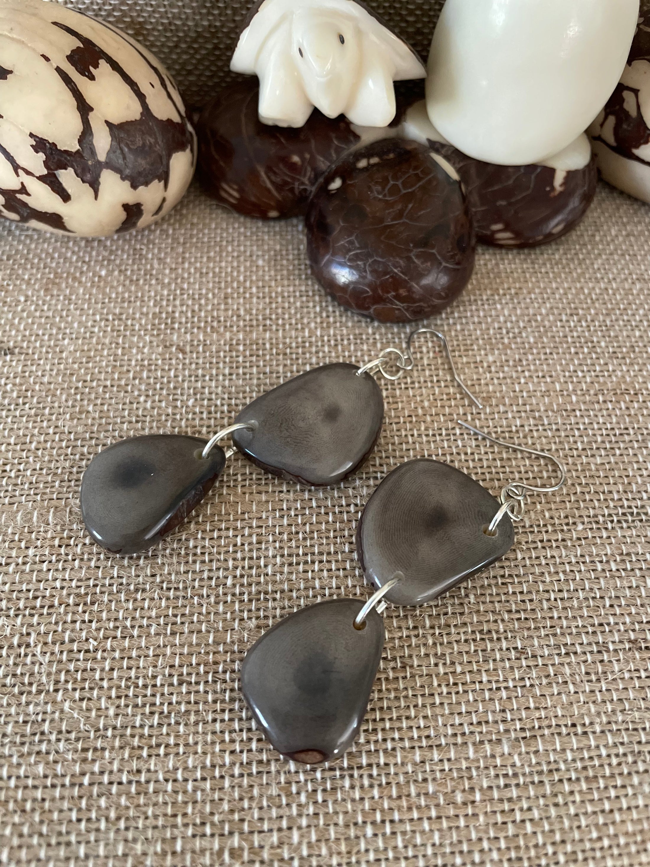 Gray Tagua Nut Earrings