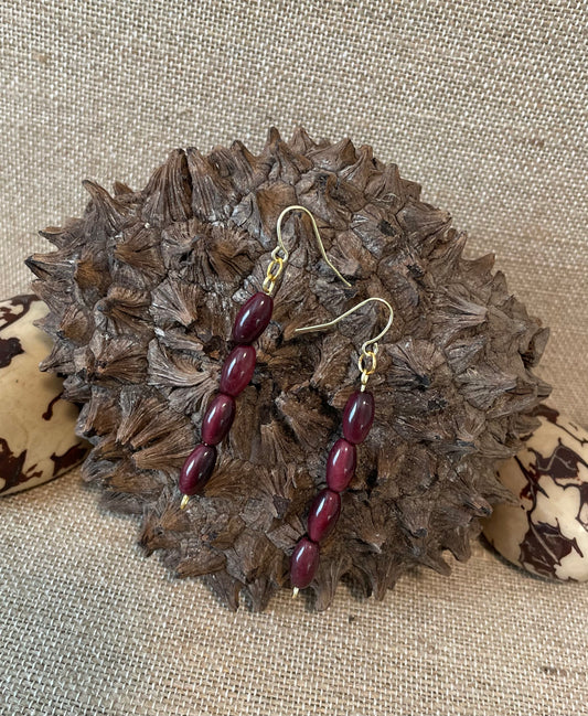 Maroon Tagua Nut Dangle Earrings