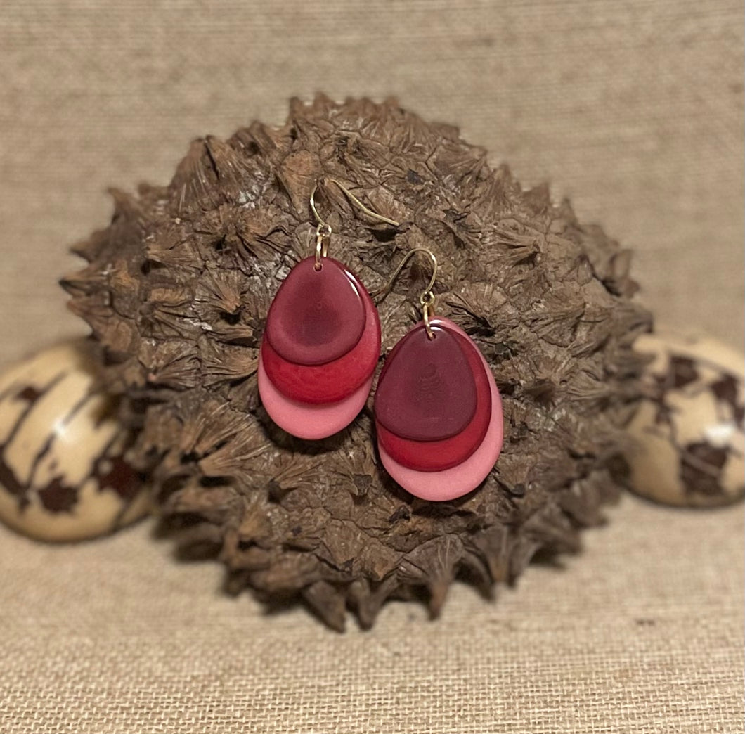 Pink Red and Maroon Tagua Nut Earrings