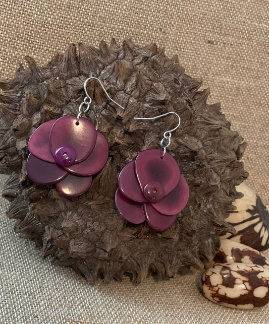 Burgundy Rose Tagua Nut Earrings
