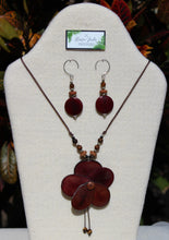 Load image into Gallery viewer, Maroon Tagua Nut Rose and Earrings Set
