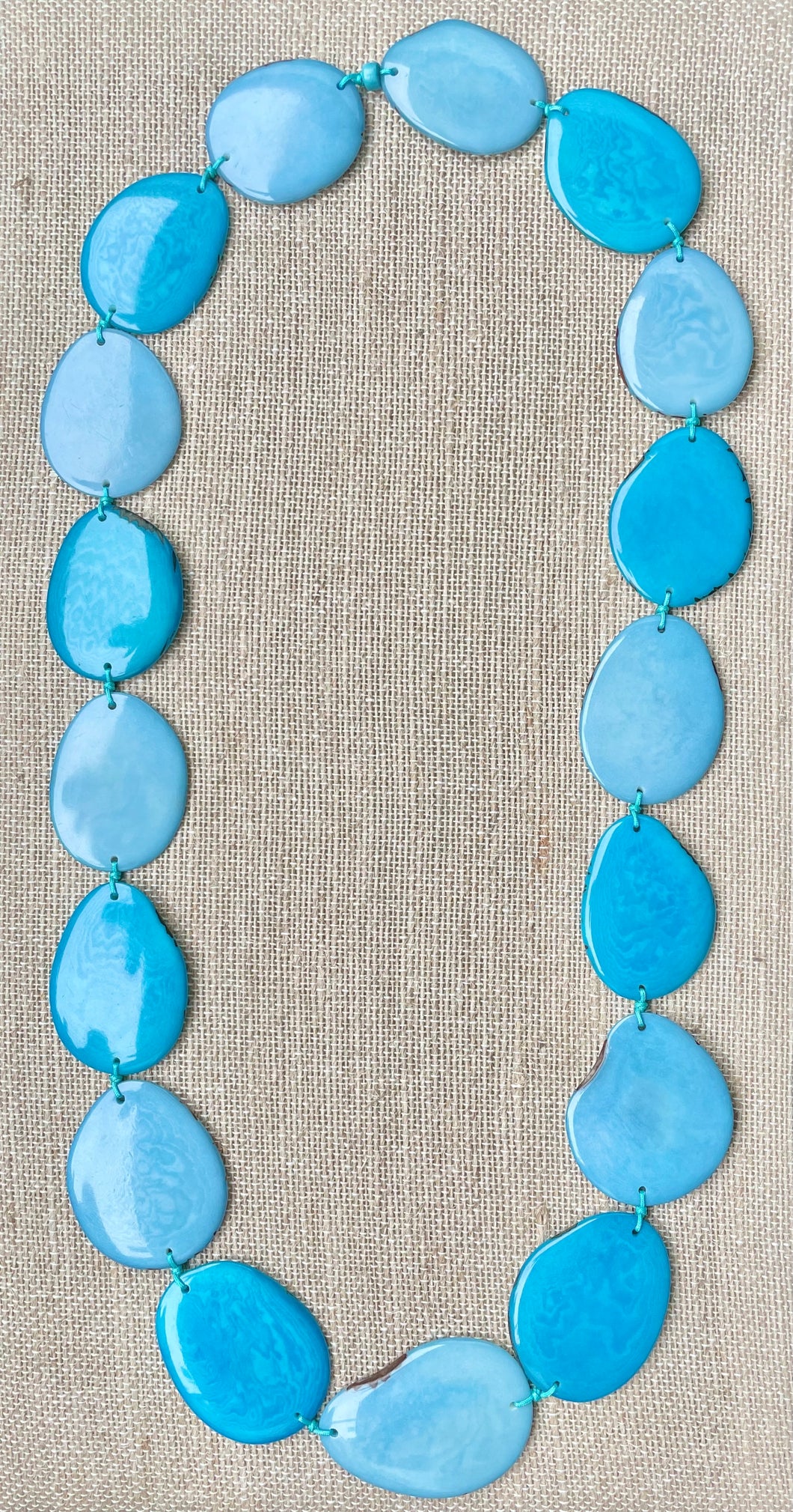 Turquoise and Baby Blue Tagua Nut Long Necklace