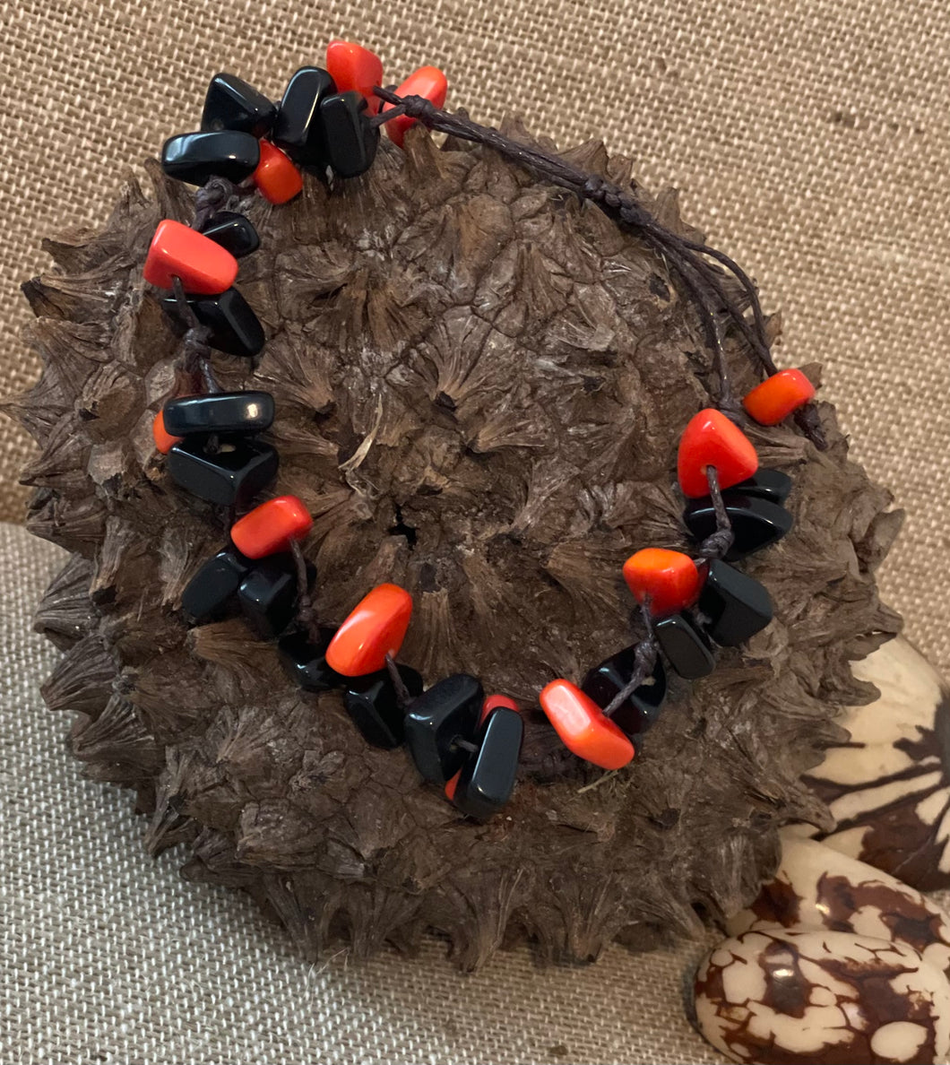 Orange and Black Tagua Nut Adjustable Bracelet