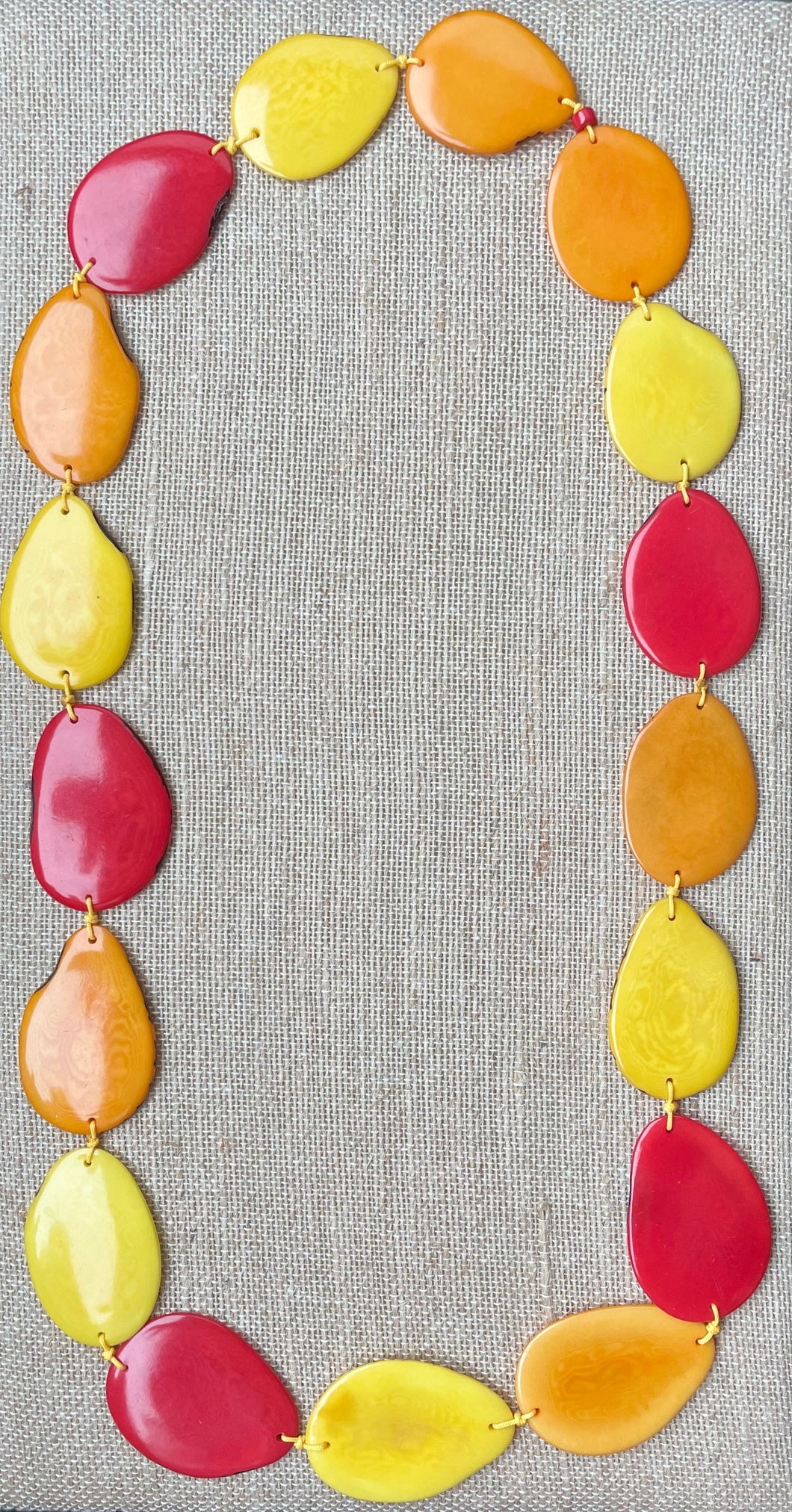Orange Yellow and Red Tagua Nut Long Necklace