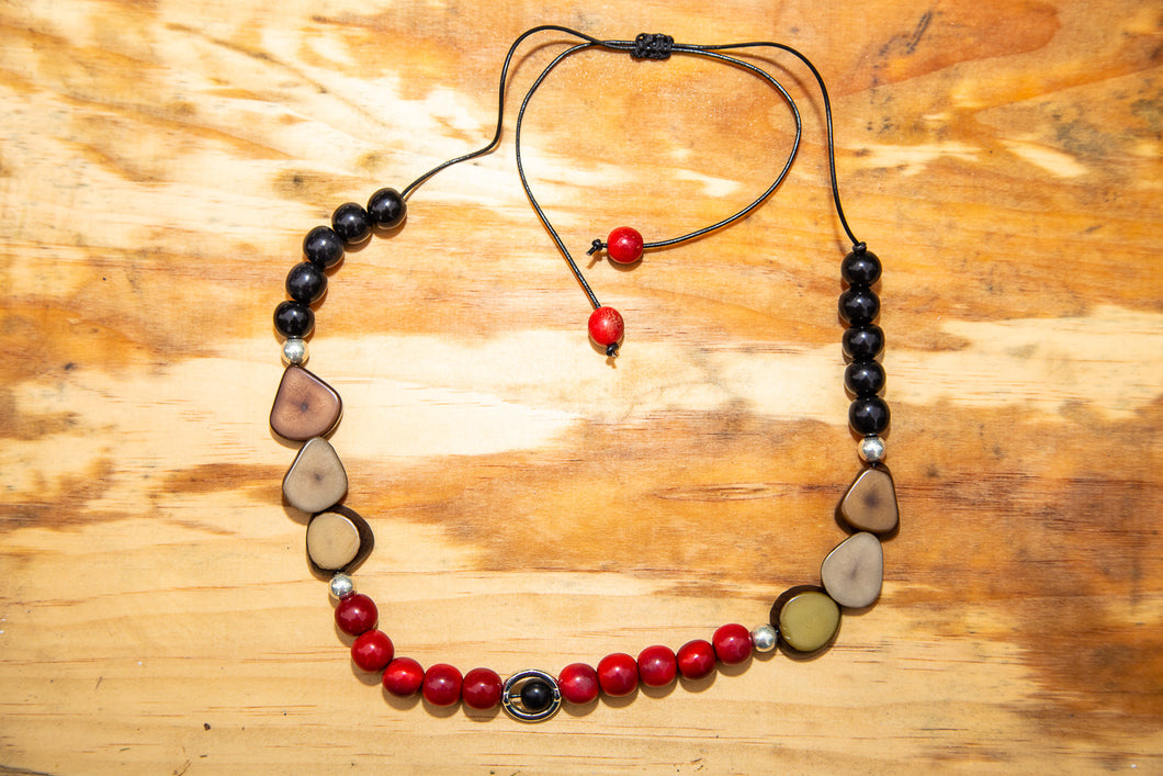 Multicolor Adjustable Tagua Nut Necklace with Silver Accents