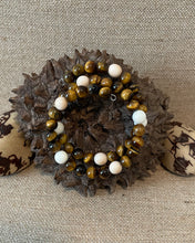 Load image into Gallery viewer, White Tagua Nut and Eye of the Tiger Memory Wire Bracelet
