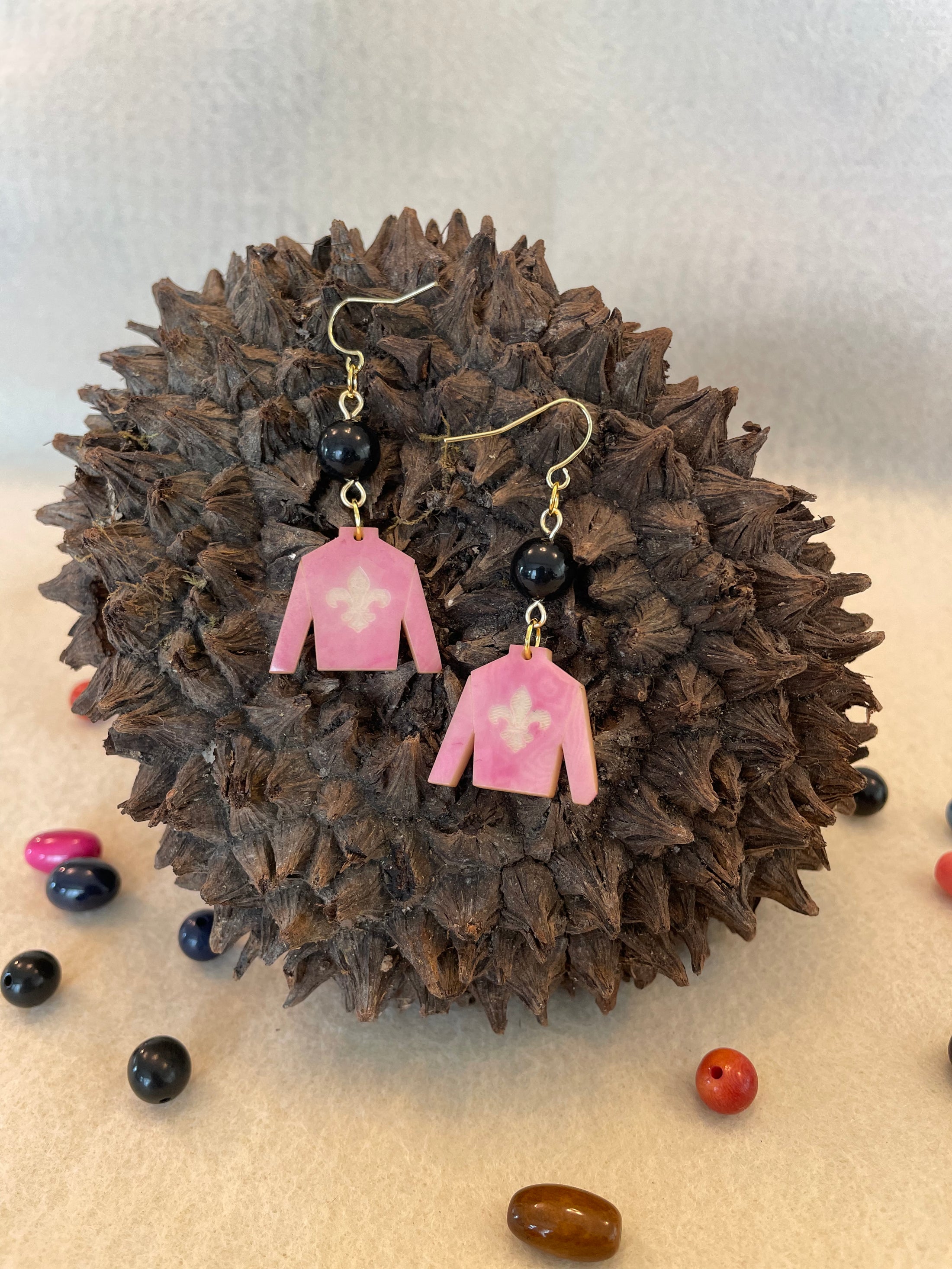 Light Pink Tagua Nut Jockey Silk Derby Earrings