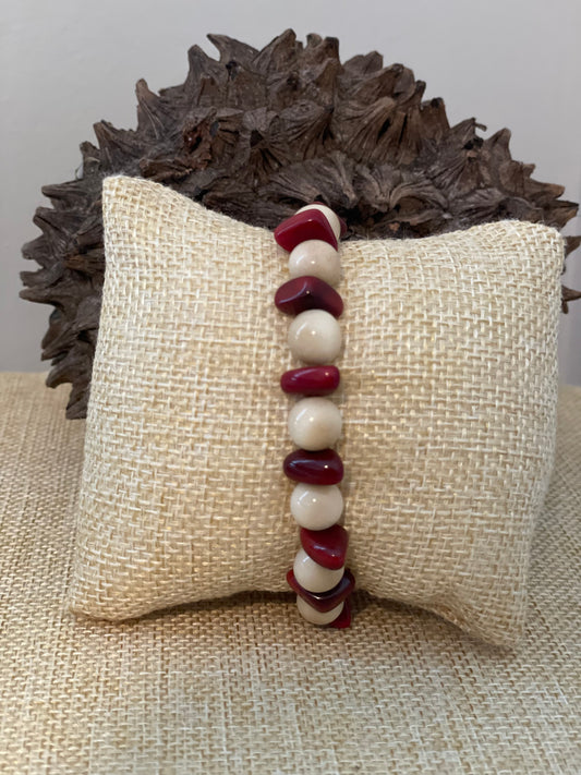 Maroon and Ivory Tagua Nut Stackable Bracelet